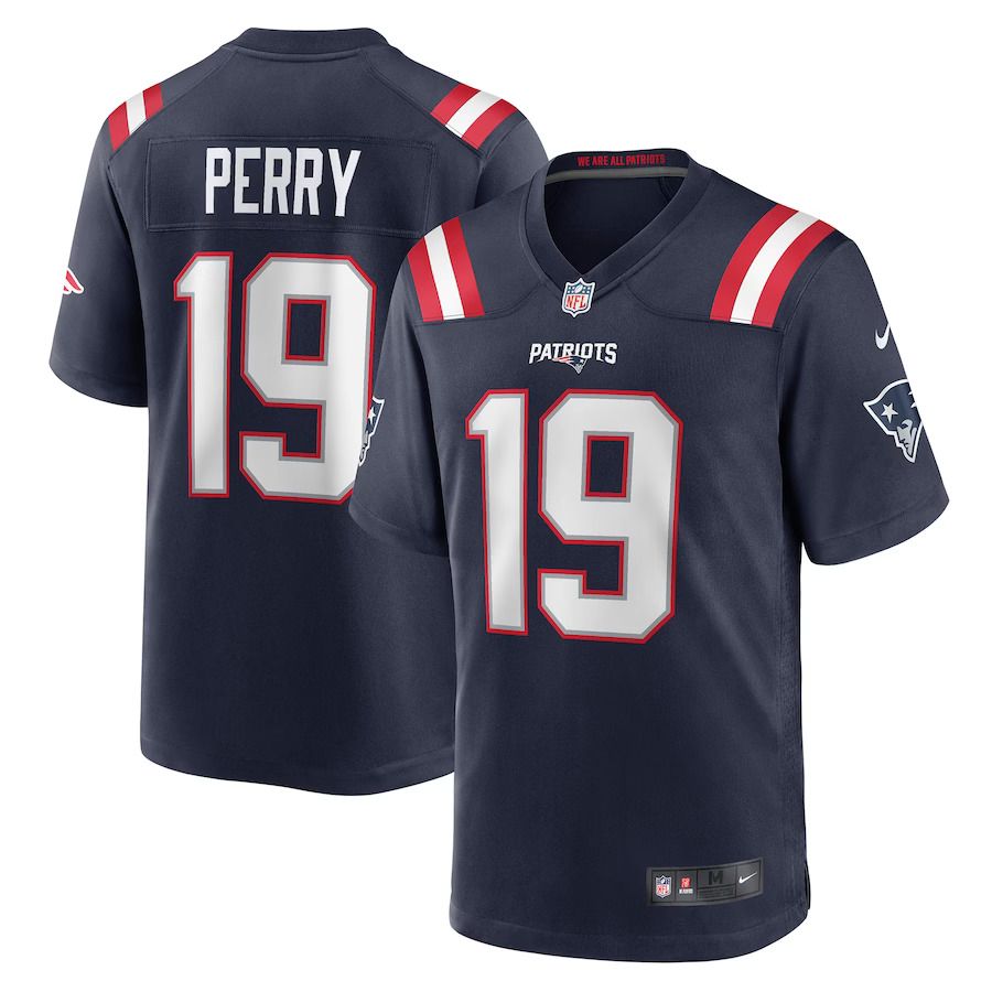 Men New England Patriots 19 Malcolm Perry Nike Navy Game Player NFL Jersey